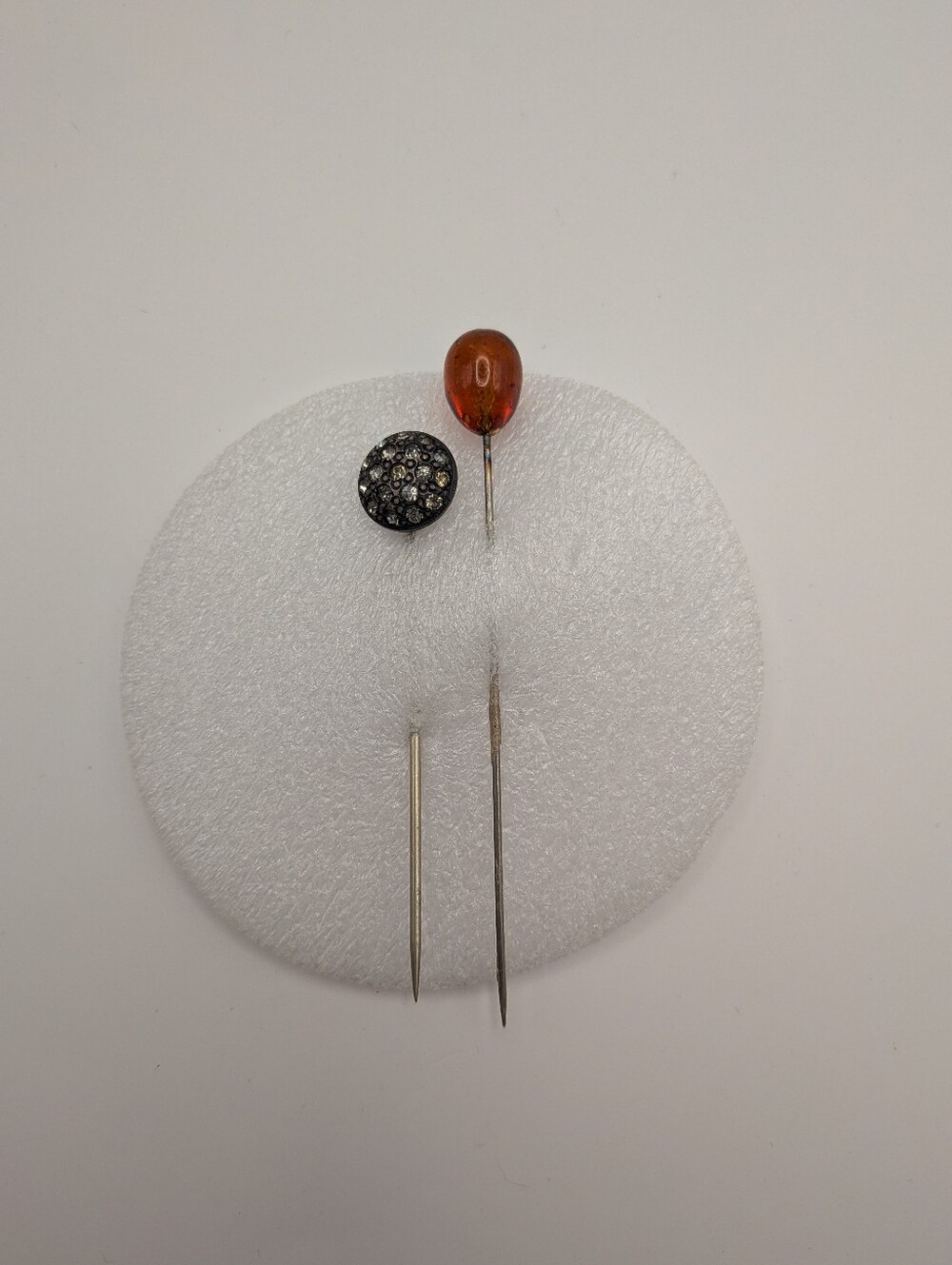 Vintage Lot Of 2 Rhinestone And Amber Glass Hat Or Stick Stick Pins